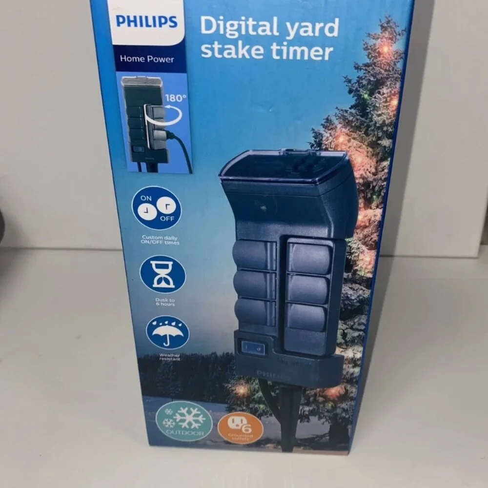 NEW! Philips Timer Outdoor Stake 6 Grounded Outlets 6hr Digital Timer-13